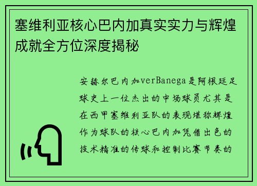 塞维利亚核心巴内加真实实力与辉煌成就全方位深度揭秘 塞维利亚核心巴内加真实实力与辉煌成就全方位深度揭秘