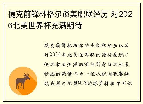 捷克前锋林格尔谈美职联经历 对2026北美世界杯充满期待